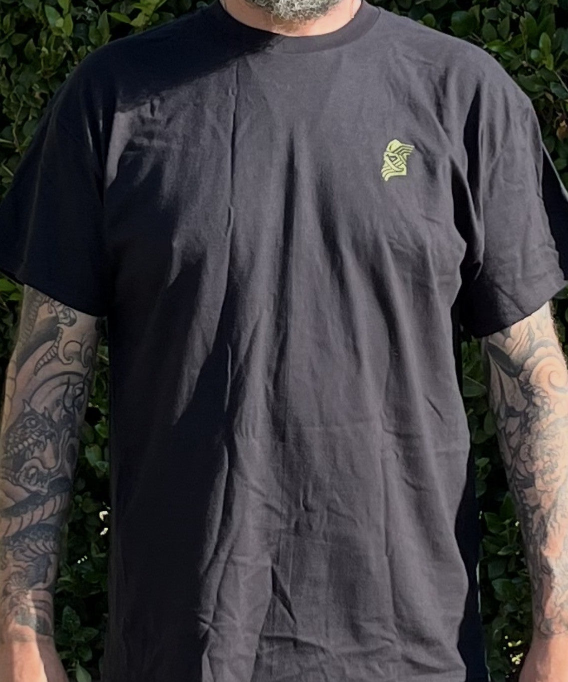 Green on Black Viking Head Logo T-Shirt