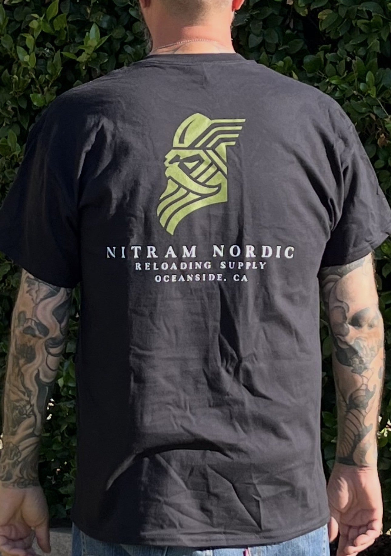 Green on Black Viking Head Logo T-Shirt
